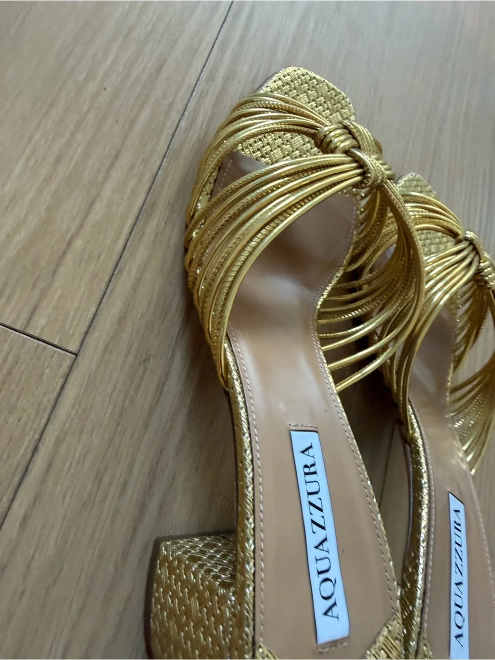 Aquazzura Metallic Gold Knotted Slide Mules